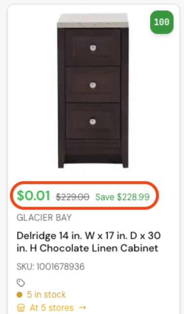 Glacier Bay Cabinet - $0.01