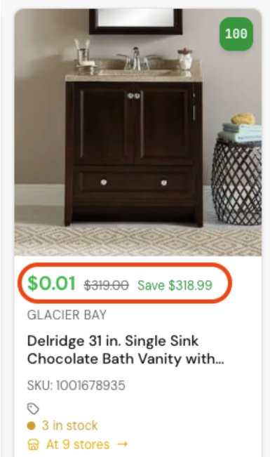 Glacier Bay Vanity - $0.01